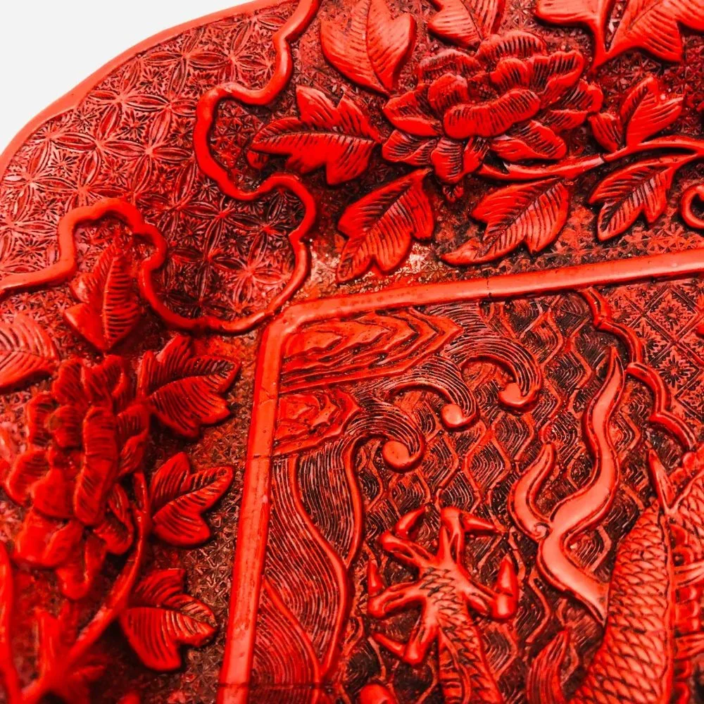 Vtg Chinese Cinnabar Style Resin Dragons Tray